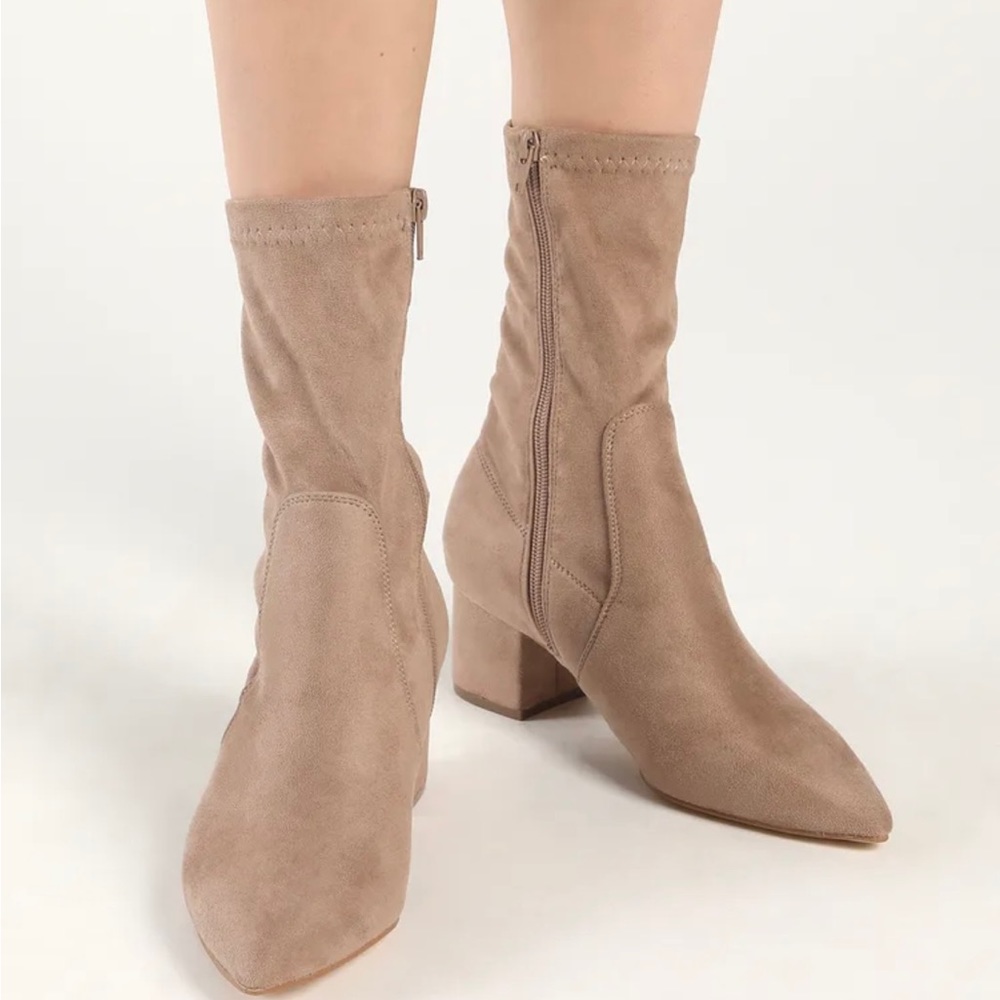 Taupe suede sock boots